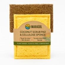 Load image into Gallery viewer, Cellulose Sponge + Coconut Scrub Pad – Powerful, Plastic-Free Cleaning