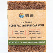 Load image into Gallery viewer, biodegradable, cast iron cleaner, coco, coconut husk scrub pad, coconut fiber scourer, coconut scrub pad, zero waste, compostable sponge, dish scrubber, fregar, gifts, porta jabón, safix, scourer, scrub pad, scrubber, soap holder, soap lift, soap saver, eco friendly, sustainable, vegetable scrubber, zero waste swap, walnut shell, plastic-free, coconut dish scrubber, coconut husk scrubber, natural soap saver , natural soap holder , coconut scouring pads , organic soap saver , coconut coir scrubber