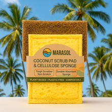 Load image into Gallery viewer, Cellulose Sponge + Coconut Scrub Pad – Powerful, Plastic-Free Cleaning
