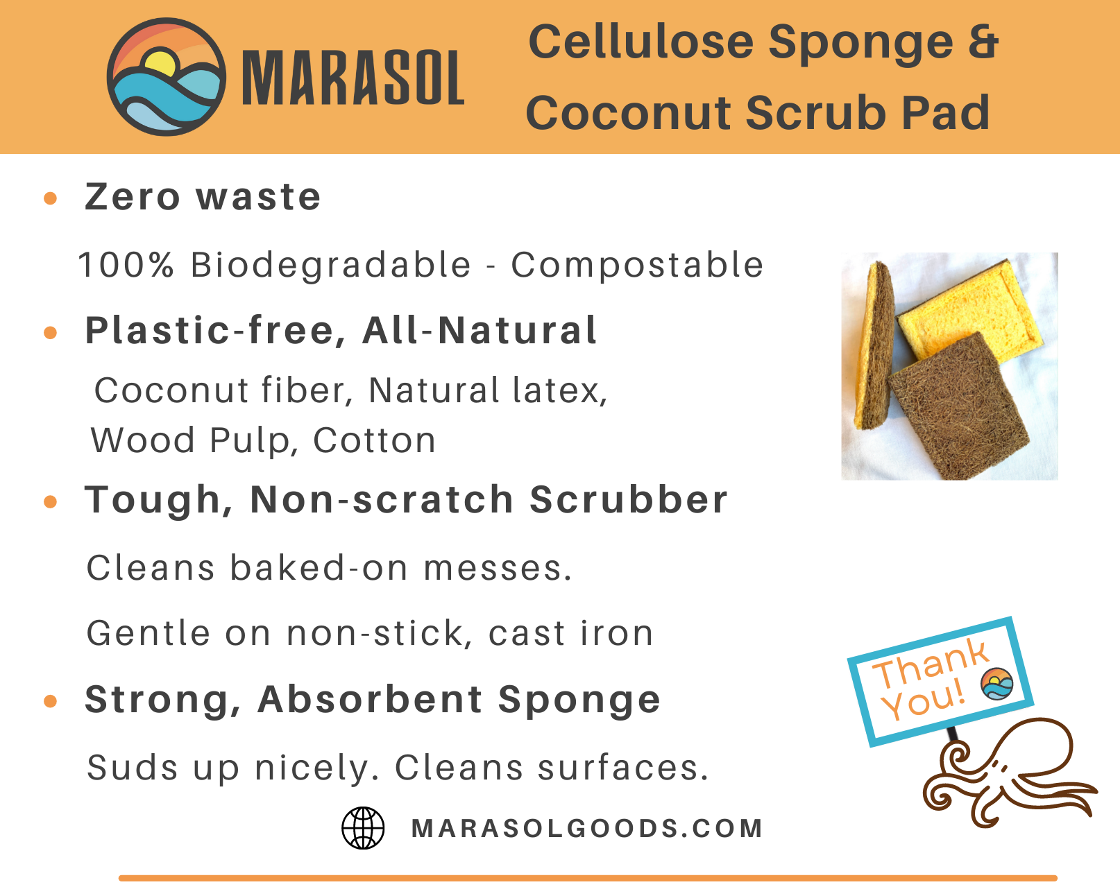 Natural Cellulose Scrub Sponges, 2 pack, Lola® Products